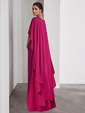 baratos roxo-Vestido de noite elegante, cor-de-rosa e azul, com corte A, comprimento até o chão, manga curta, gola redonda, chiffon com xale de penas, 2025