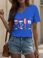 abordables Top jour de l’indépendance-T-shirt patriote pour femmes graphique cœur étoile vintage élégant classique à manches courtes col en V tops réguliers quotidiens week-end imprimé noir blanc rouge bleu violet été printemps