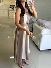 ieftine Rochii cu dungi și geometrice-Pentru femei Rochie Maxi Rochie A line Rochie cu umeri Casual În aer liber Ieșire Fit standard Dunga Fără manșon Fără Bretele Roz Îmbujorat Roșu Vin Cămilă Verde Militar Vară