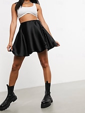 abordables Jupes unies-Jupe femme A ligne Couleur unie Mode Décontractée Mini Jupe taille haute Uni Plissé Micro-élastique Street Daily Noir Champagne Marron Vert Été Satin