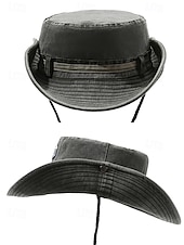 abordables Chapeaux pour hommes-Chapeau de pêche d&#039;extérieur pour homme avec mentonnière réglable, tissu en toile de coton, bord large enroulable classique, adapté aux activités estivales, à la randonnée et aux voyages