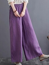 abordables Pantalón liso de lino y algodón-Mujer Pantalones de lino y algodón pantalones Ropa de calle Casual Longitud total Cintura Media Plano Bolsillo Cintura elástica Al Aire Libre Cómodo Ropa Cotidiana Noche Albaricoque Negro Azul Morado