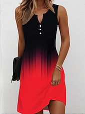 preiswerte Kunst &amp; Design Kleid-Damen Minikleid Sommerkleid Shiftkleid Schulterfreies Kleid Urlaub Lässig Party Normale Passform Ombre Grafik Ärmellos V Ausschnitt Gelb Rote Blau Purpur Sommer Frühling