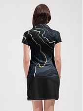  نسائي قميص بولو قميص الجولف زر حتى بولو أسود كم قصير ملابس الجولف قمم ملابس الجولف للسيدات، ملابس ملابس