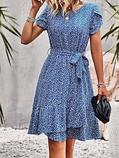 ieftine Rochii Boho-Pentru femei Rochie Mini Rochie florala Rochie Boho Rochie imprimata Modă Clasic Modern Vacanță Concediu Ieșire Fit regulat Floare Manșon scurt Stil Nautic Roșu-aprins Albastru piscină Maro Trifoi