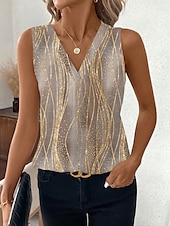 billige Stripe og geometrisk tank topp-Dame Camisole Tank Top Grafisk Polkadotter Stripet Stilfull Fritid Ermeløs V-hals Vanlige topper Daglig Trykt mønster Svart Hvit Grønn Kakifarget Sommer Vår
