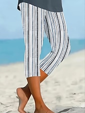 baratos -Mulheres Calças Capri Leggings Férias Vintage Moda Comprimento da panturrilha Cintura Alta Gráfico Poá Listrado Estampado Respirável Macio Com Stretch Ao ar livre Férias Rua Preto &amp; Branco Cinzento