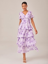 ieftine Rochii florale elegante-Pentru femei Rochie casual Rochie Lunga Rochie Maxi Mov Vară Primăvară În V Elegant S M L