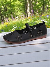 cheap Women&#039;s Flats-Women&#039;s Comfort Mary Jane Wide-Toe Flats with Floral Cutouts – Soft Sole Casual Barefoot Shoes for Ladies – Great for Brunch, Farmers Markets and Outdoor Leisure