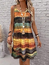 economico Abiti a Strisce e Geometrici-Per donna Mini Abito Vestito Estivo Abito a trapezio Abito Estivo Vacanza Casual Vestibilità regolare Grafico Geometrico A righe Senza Maniche Collo a U Arancione Estate Primavera
