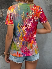 abordables T-shirt Art &amp; Design-Femmes T-shirt A Ombre Fleuri Graphique ancien Élégant Classique Manche Courte Col en V Hauts Réguliers Quotidien Imprimé Rouge Bleu Vert Été Printemps