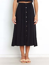 abordables Jupes unies-Femmes Jupe Basique Occasionnel Midi Taille Basse Jupes Uni Froncé Micro-Élastique Vacances Rue Noir Blanche Vert Menthe Vert Été Coton