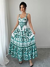 baratos Vestidos de Cocktail-Vestidos de Quinceanera A-Line Vestido Elegante Casamento Convidada Comprimento do Chão Sem Mangas Coração Poliéster Costas Descobertas com Estampa Floral Vestido Convidada de Casamento 2025