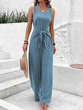abordables mono de vacaciones-Mujer Mono Activo Floral Sin Mangas Perneras anchas Escote en Pico Vacaciones Calle Ajuste regular Negro Rosa Azul Piscina Verano