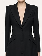 abordables Longueur du plancher-Robe Blazer A-Line Mère de la Mariée Robe Tuxedo Élégante Simple Minimaliste Formelle Col en V Taille Cintrée Longue au Sol Crêpe Élastique Manches Longues Poches à Rabat avec Boutons Recouverts