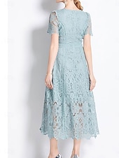 economico Sotto 129,99 $-Abito Madre della sposa Abito elegante Collo tondo Lunghezza tè Pizzo Maniche corte con pizzo