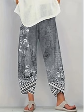 ieftine pantaloni cu picior drept-Pentru femei Picior Larg chinez Pantaloni largi Vacanță Epocă Stilul etnic Lungime până la glezne Talie Înaltă Floral Grafic Imprimare Termic cald Respirabil Απαλό Micro-elastic Vacanță Stradă Casual
