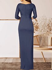 cheap Floor Length-Mermaid / Trumpet Mother of the Bride Dress Wedding Guest Elegant Sparkle &amp; Shine Crew Neck Floor Length Chiffon Lace 3/4 Length Sleeve with Lace Ruffles Split Front