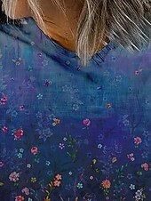 billige Blomster t-skjorte-Dame T skjorte Sommertopper Blomstret Grafisk Klassisk Fritid Kortermet Crew-hals Crop Tops Daglig Helg Trykt mønster Marineblå Sommer Vår Høst