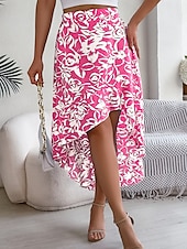 preiswerte Grafische Röcke-Damen Rock A-Linie Mode Lässig Maxi Hohe Taille Röcke Blumenmuster Rüsche Tasche Druck Mikroelastisch Straße Täglich Fuchsie Grün Hellblau Sommer Polyester