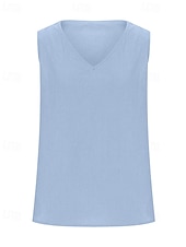 voordelige Overhemden-Dames Overhemd Linnen-geïnspireerde sets Blouse Effen Modern Casual Mouwloos V-hals Normale tops Dagelijks Feestdagen Zwart Blozend Roze Leger Groen Beige Grijs Zomer