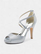 olcso Koktél-női elefántcsont színű szatén slingback magassarkú nyitott orrú és tűsarkú cipőkkel - elegáns koktélparti cipők különleges alkalmakra