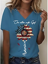 olcso Függetlenség Napja Csúcs-Női Patrióta Póló Grafika Amerikai Zászló Vintage Stílusos Klasszikus Rövid Ujjú V Nyakú Rendes Felsők Napi Hétvégi Nyomtatás Fekete Fehér Sárga Kék Nyár Tavasz