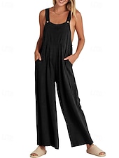 ieftine Pantaloni din bumbac simplu-salopetă salopetă damă salopetă streetwear culoare uni fără mâneci decolteu în U buzunar stradă ieșire croială standard negru alb galben vară