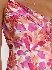 abordables Robes Floraux Imprimés-Femmes Robe Midi Robe Fleurie Robe Imprimée Mode Moderne Extérieur Vacances Week-end Coupe régulière Fleur Sans manches Une Épaule Jaune Bleu Violet Orange Été