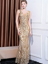 abordables VERT-Robes de Quinceanera sirène  trompette robe élégante formelle mariage longueur au sol sans manches col rond sequins avec sequins