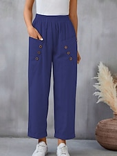 abordables Pantalon uni en coton et lin-Femmes Pantalon en coton et lin Slacks Mode Streetwear Longueur complète Naturel Uni Avec Poches Taille Élastique Confortable Sortir Week-end Chameau Noir Rose Bleu Été Coupe régulière