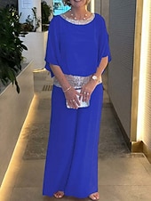 abordables Ensembles chemisiers pour femmes-Ensembles de pantalons de mode 2 pièces pour femmes vêtements de rue quotidiens manches 3/4 col rond couleur unie sequins patchwork décontracté quotidien noir blanc rose été coupe régulière