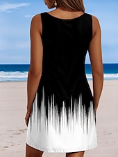economico Arte &amp; Design Abiti-Per donna Mini Abito Vestito Estivo Abito a trapezio Abito a spalle scoperte Vacanza Casual Boho Feste Spiaggia Ombre Grafico Senza Maniche Collo a U Bianco Giallo Rosso Blu Estate