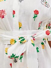 abordables concevoir des robes en coton et lin-Femmes Robe Longue Maxi Robe Robes en coton et lin Robe Décontractée Mode Extérieur Soirée Fête Coupe régulière Fleur Manche Courte Col de chemise Blanche Été