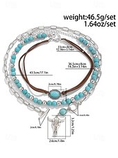 cheap Women&#039;s Necklace-Women&#039;s Western Layered Turquoise Beaded Necklace Set – Boho Statement Jewelry with Cactus &amp; Teardrop Charms, Ideal for Festivals, Country Concerts and Casual Wear