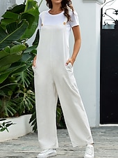 abordables Pantalon uni en coton et lin-Femmes Normal Pantalon en coton et lin Basique Couleur Unie Sans manches Col en U Avec Poches Rue Sortir Coupe régulière Noir Blanche bleu marine Été