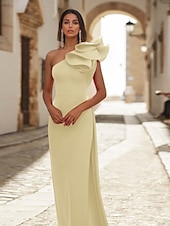 billiga RÖD-Röd Svart Kolonn Kvällsklänning Elegant Klänning Formell Bröllops Gäst Golvlängd Ärmlös En Axlad Avtagbar Stretch Crepe med Sjal