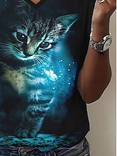 billige Dyrene tee-Dame T skjorte Sommertopper Grafisk Katt Klassisk Fritid Kortermet V-hals Crop Tops Daglig Helg Trykt mønster Regnbue Sommer Vår Høst