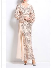 preiswerte Bodenlänge-A-Linie Brautmutterkleid Elegant Party V Ausschnitt Bodenlang Polyester Langarm mit Paillette 2025