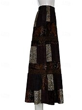 economico Gonne grafiche-Per donna Gonna Linea A Svasato Casual Boho Maxi Vita Alta Gonne Blocco di colori Patchwork Vacanza Ferie Marrone Estate Poliestere