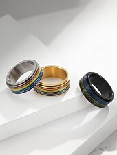 economico Gioielli da uomo-Anello girevole arcobaleno LGBT da uomo - anello in acciaio inossidabile con design twist, accessorio alla moda per festival, abbigliamento quotidiano e celebrazioni LGBTQ+