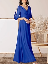 preiswerte Bodenlänge-A-Linie Brautmutterkleid Hochzeitsgast Elegant V Ausschnitt Bodenlang Chiffon Halbarm mit Raffung 2025