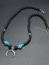cheap Men&#039;s Jewelry-Men&#039;s Lava Rock Beaded Necklace with Turquoise and Crescent Moon Pendant - Boho Style, Adjustable Length, Unisex for Casual Wear, Outdoor and Daily Use