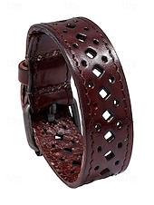 abordables Joyas para hombres-Pulsera hueca de cuero genuino bohemio para hombre: brazalete ajustable vintage para uso casual, de negocios y festivo.