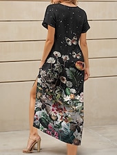 cheap Floral Dress-Women&#039;s Maxi Dress Casual Dress Sundress A Line Dress Vacation Casual Beach Regular Fit Floral Graphic Butterfly Short Sleeve V Neck Black White Pink Summer Spring