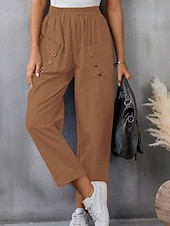 abordables Pantalon uni en coton et lin-Femmes Pantalon en coton et lin Slacks Mode Streetwear Longueur complète Naturel Uni Avec Poches Taille Élastique Confortable Sortir Week-end Chameau Noir Rose Bleu Été Coupe régulière