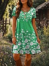 preiswerte Blumenkleid-Damen Minikleid T-Shirt-Kleid A Linie Kleid Sommerkleid Urlaub Lässig Strand Täglich Ausgehen Strand Normale Passform Blumen Grafik Kurzarm Rundhalsausschnitt Rote Blau Purpur Grün Sommer Frühling