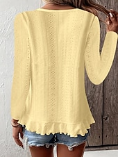 billige Kvinne Enkle Topper-Dame Bluse Helfarge Stilfull Fritid Langermet Crew-hals Vanlige topper Daglig Drapering Snørehull Hvit Gul Blå Grønn Sommer Vår