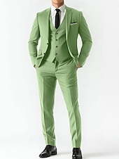 cheap Formal Suits-Men&#039;s Business Suits Homecoming Suits Sage Dark Green Fashion Formal Solid Colored Standard Fit 3 Piece Single Breasted Two-buttons