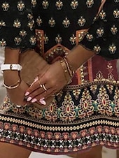billiga Bohemklänningar-Dam Mini klänning Vardagsklänning Sommarklänning Boho-klänning Mode Utomhus Fest Helgdag Normal Blomma Långärmad V-hals Svart Sommar Vår